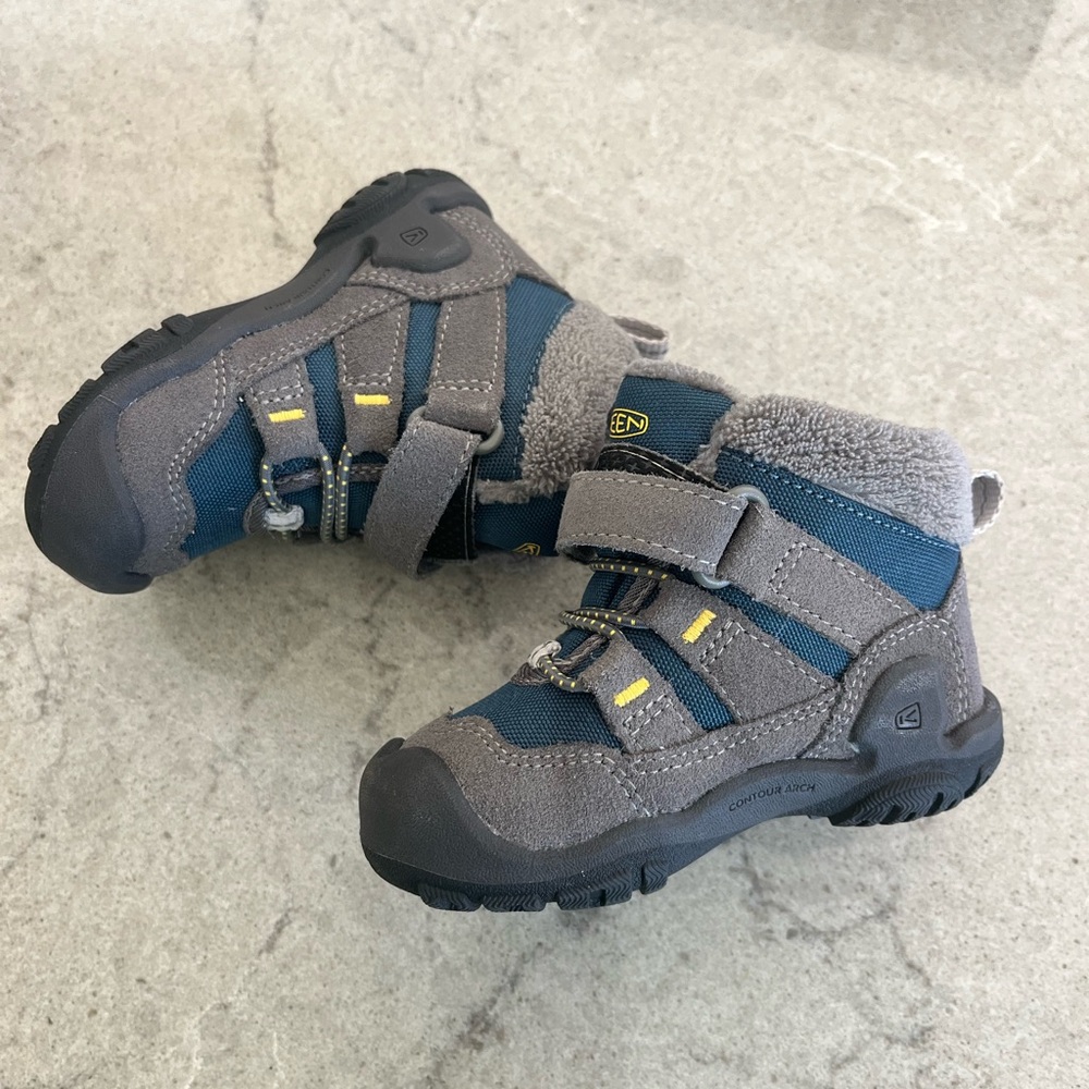 Keen Blue and Gray Boots with Velcro Straps and Rugged Sole